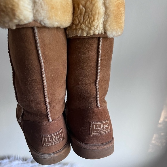 LL Beans brown leather fur lined boots shoes size 6M - Picture 5 of 14